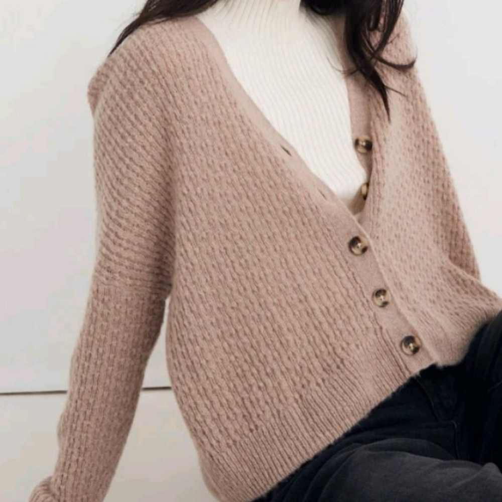 Madewell Mayfair Cropped V-Neck Cardigan‎ Soft Comfy Alpaca Blend Tan L